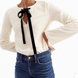 J Crew 100% Cotton Velvet Tie Ivory Long Sleeve Sweater